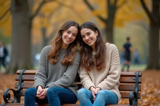 Deux femmes discutent dans un parc automnal en toute convivialite