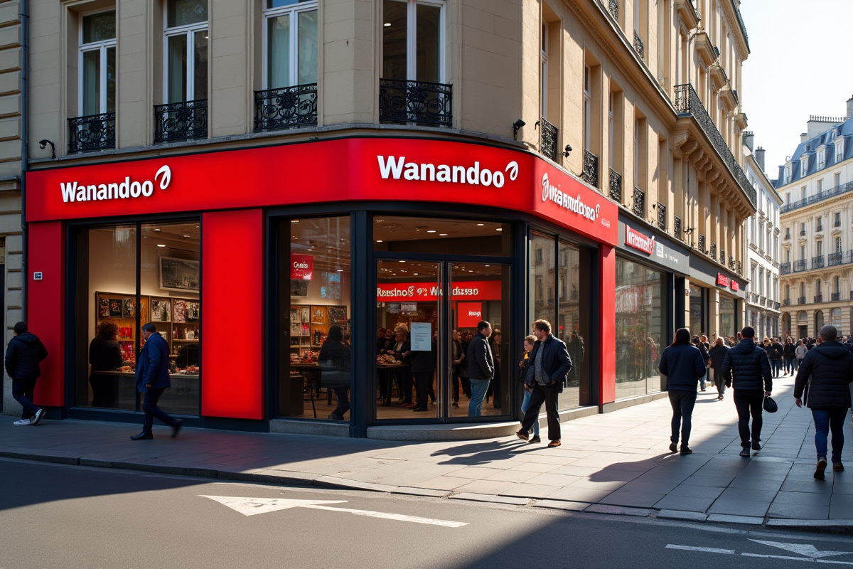 Façade d un café internet Wanadoo à Paris en plein jour
