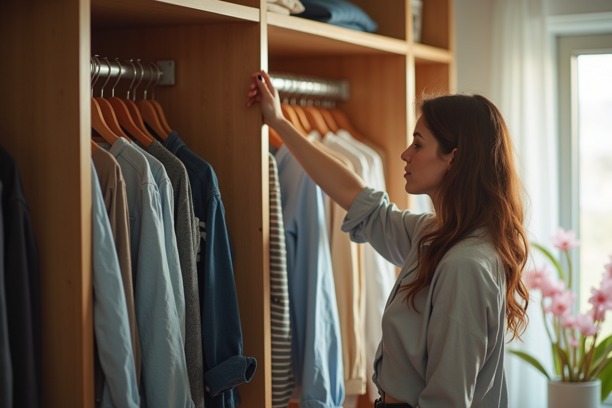 Personne choisissant des vêtements dans une armoire lumineuse