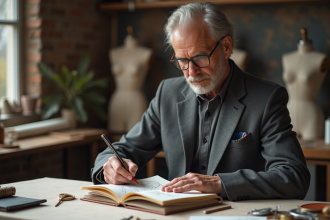 Créateur de mode esquissant dans un atelier lumineux