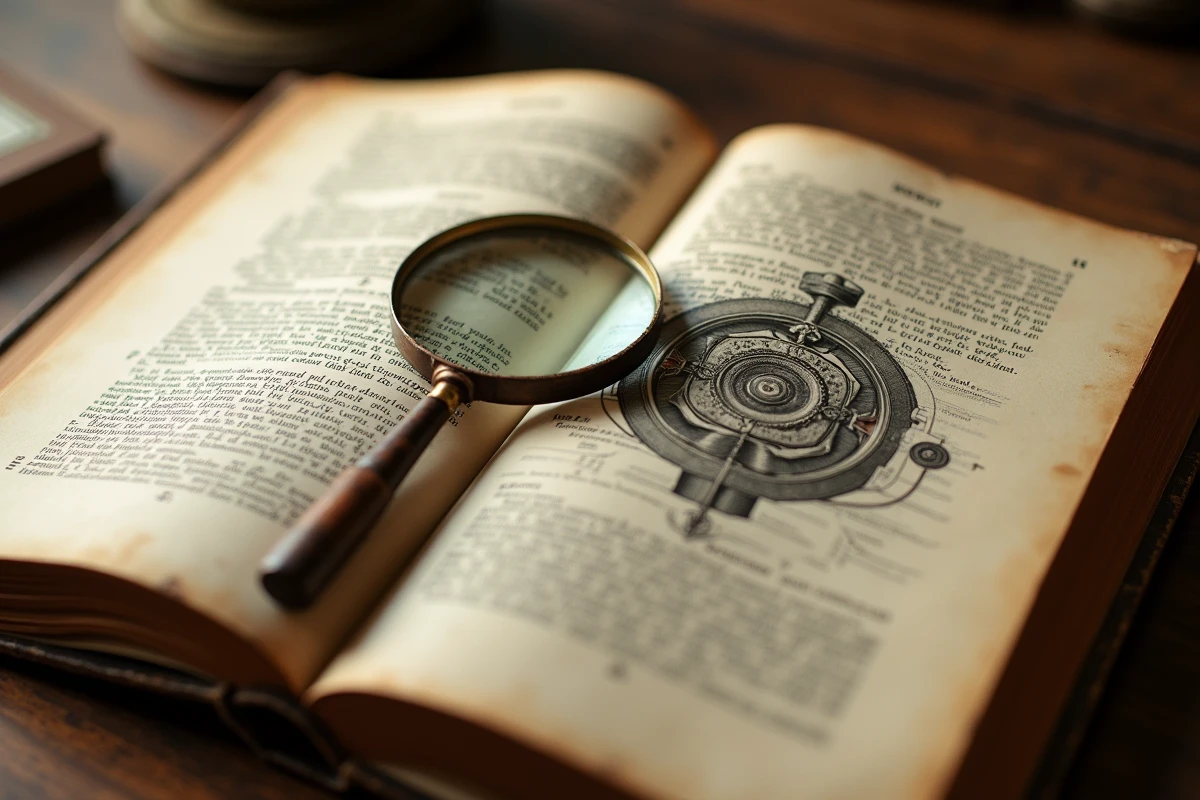 Dictionnaire ancien ouvert sur la définition illustrée du mot noria avec schéma technique et annotations manuscrites