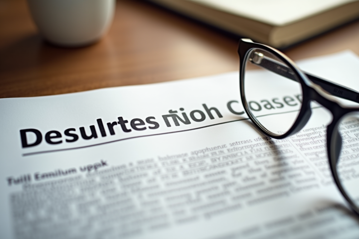 Document juridique et lunettes sur un bureau en bois