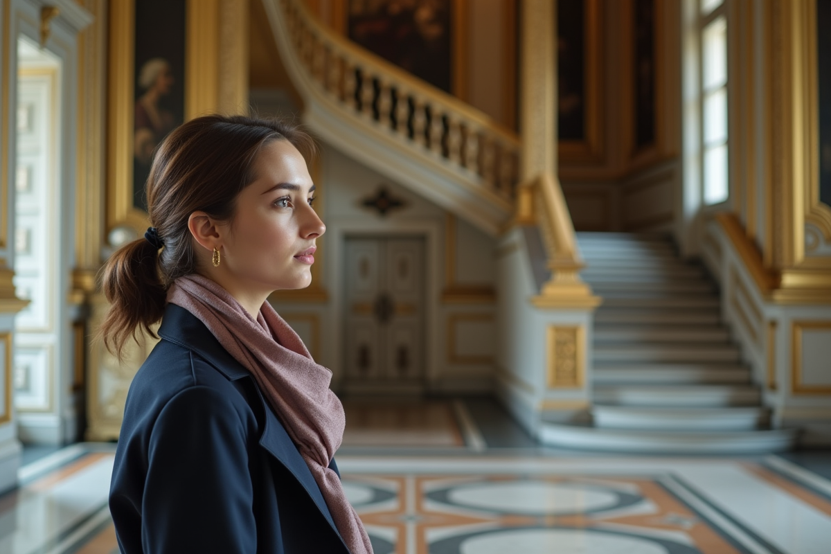 Jeune femme dans un hall luxueux de la résidence