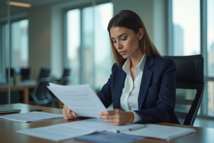 Femme d'affaires en bureau moderne avec documents