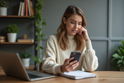 Jeune femme au bureau calme et organisé