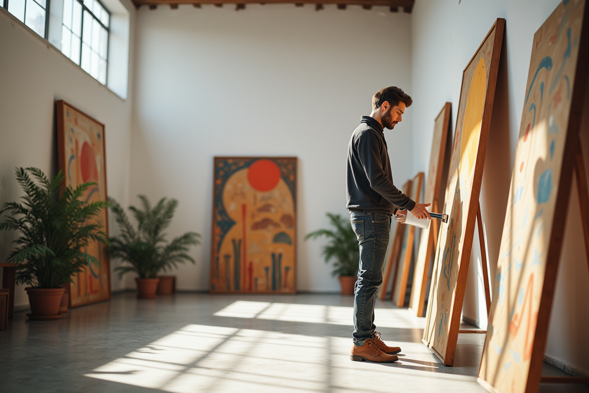 Galerie d'art avec peintures abstraites modernes