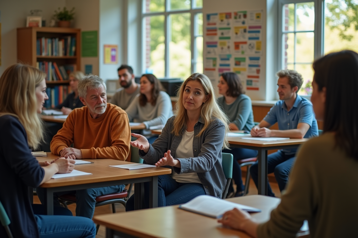 Groupe divers en discussion dans un centre communautaire