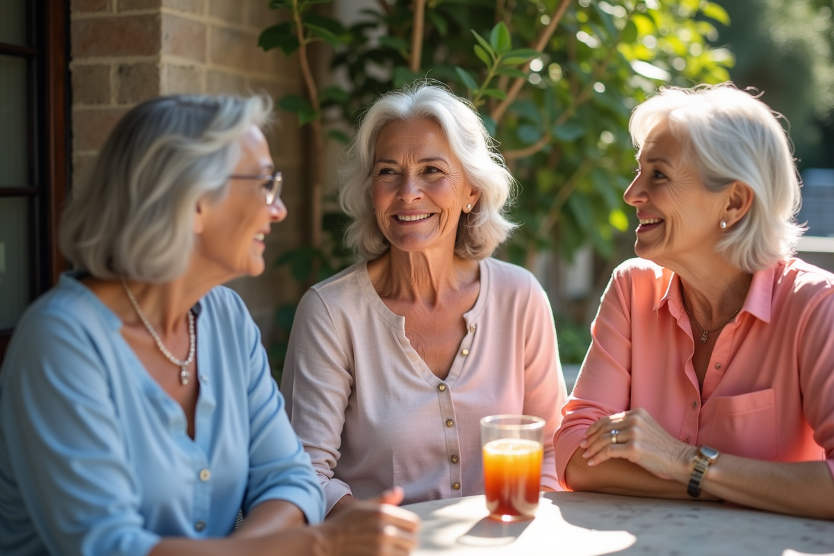 Femmes diverses discutant dans un café en plein air