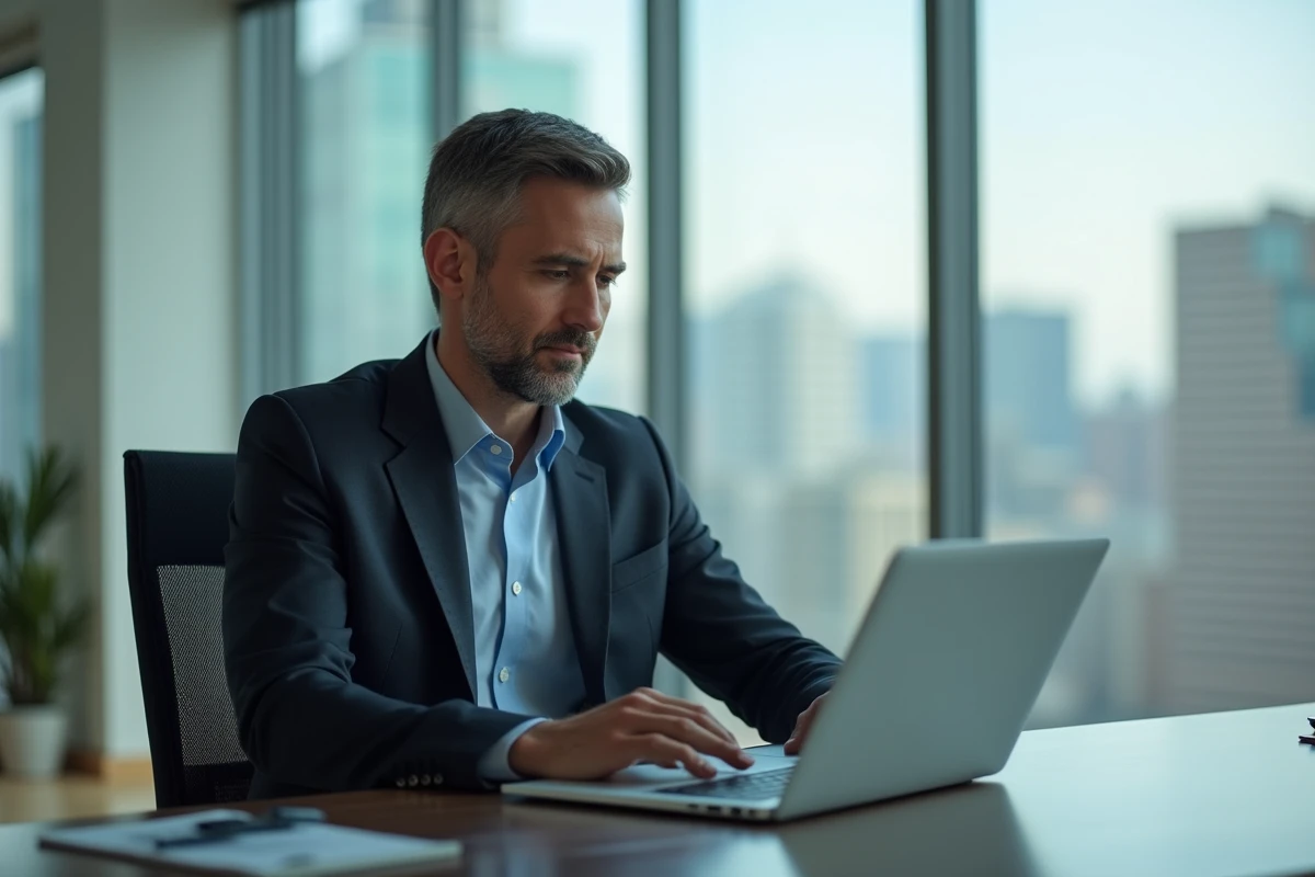 Homme d affaires au bureau avec chat et emojis