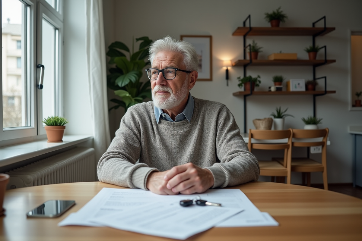 Homme senior réfléchissant près de la fenêtre