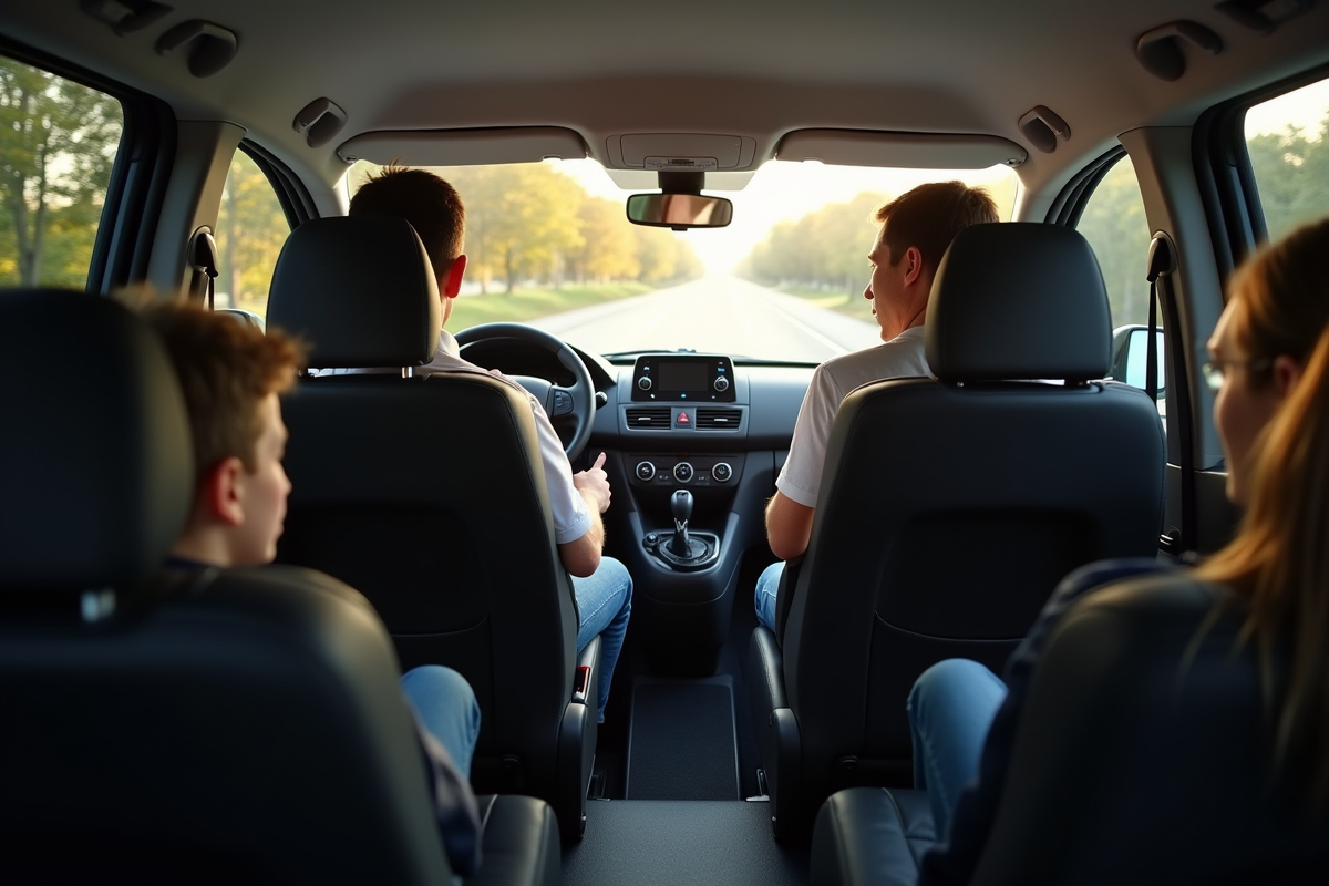 Intérieur du Peugeot Expert avec cinq sièges occupés en conduite