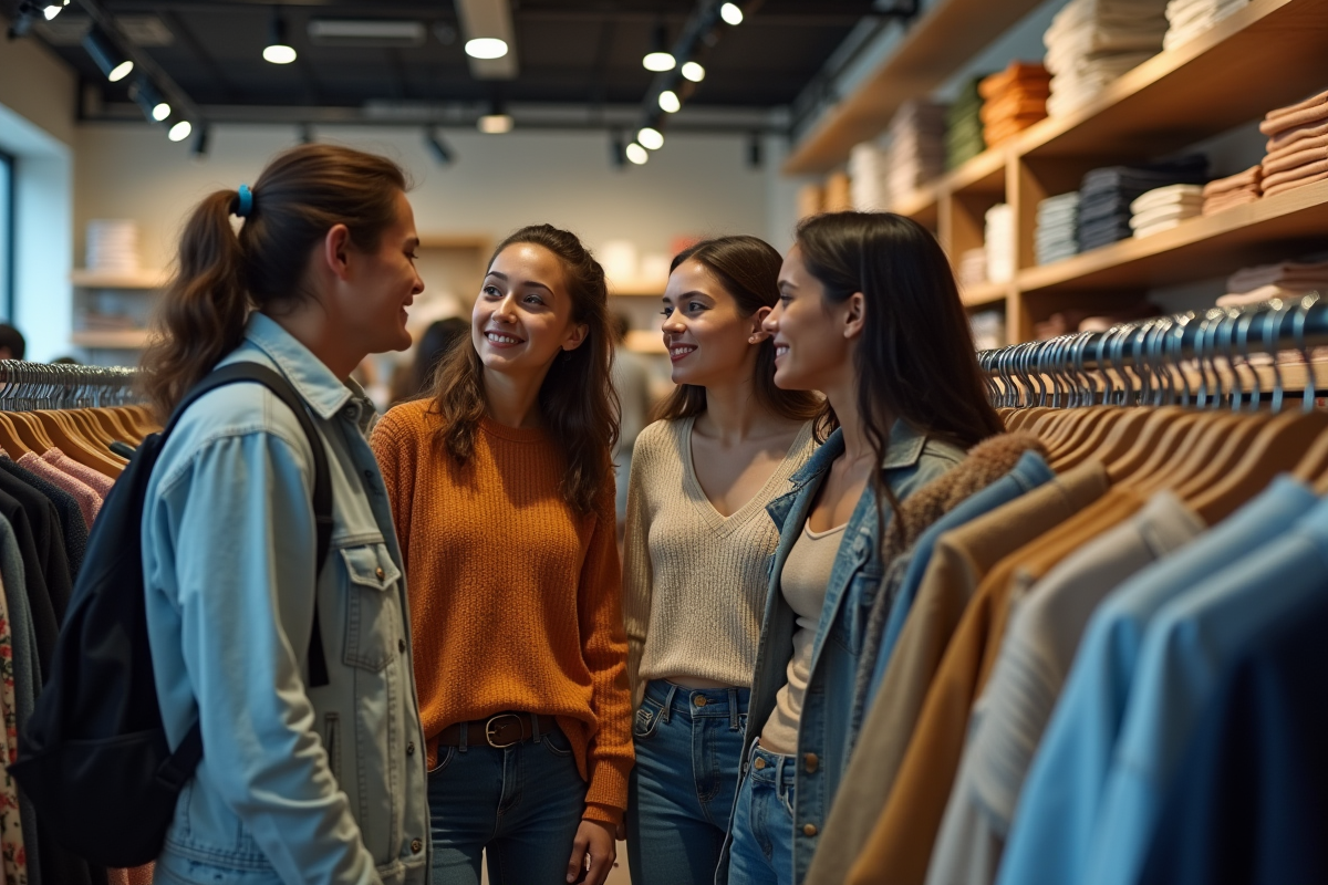 Groupe de jeunes adultes dans une boutique tendance en mode streetwear