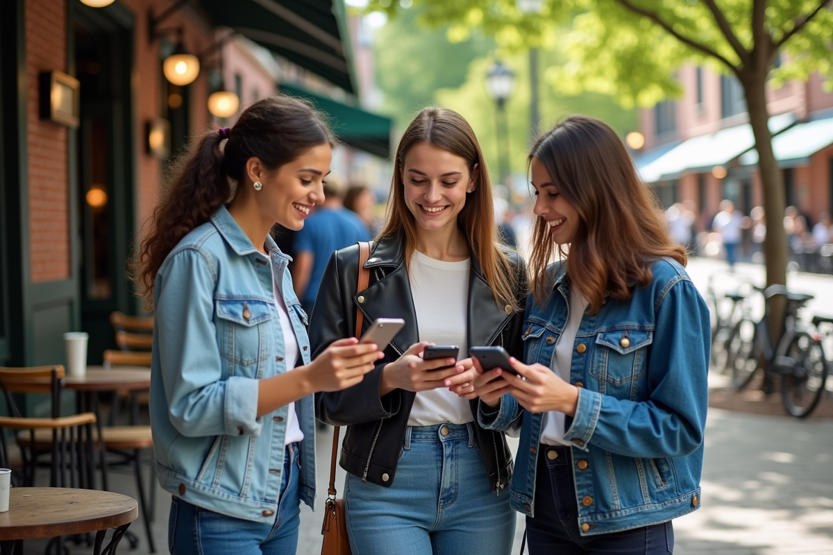 Groupe de jeunes professionnels échangeant dans un café urbain