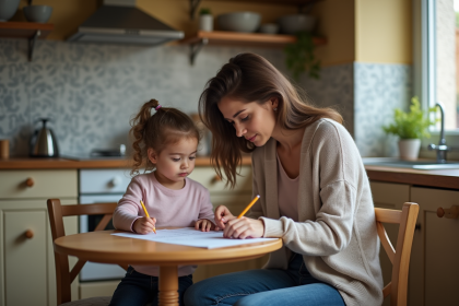 Maman et fille dans la cuisine en moment naturel