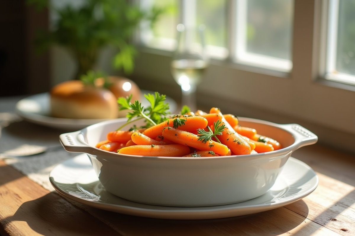 Table rustique avec carottes Vichy en sauce blanche