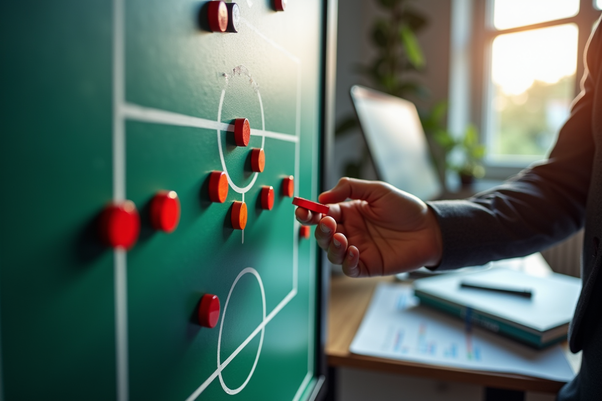 Analyse tactique avec tableau et mains en préparation