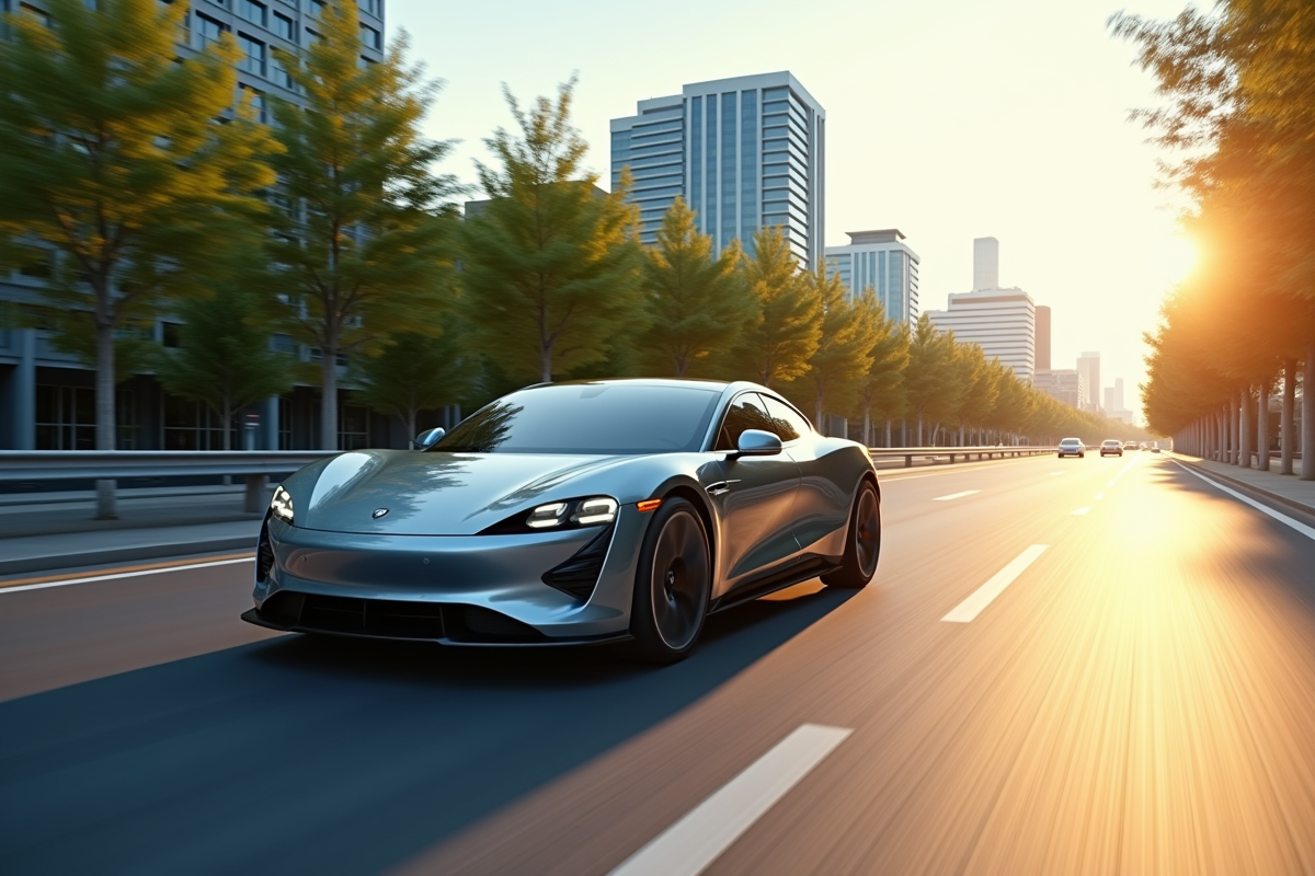 Voiture hybride électrique moderne sur une route urbaine en journée